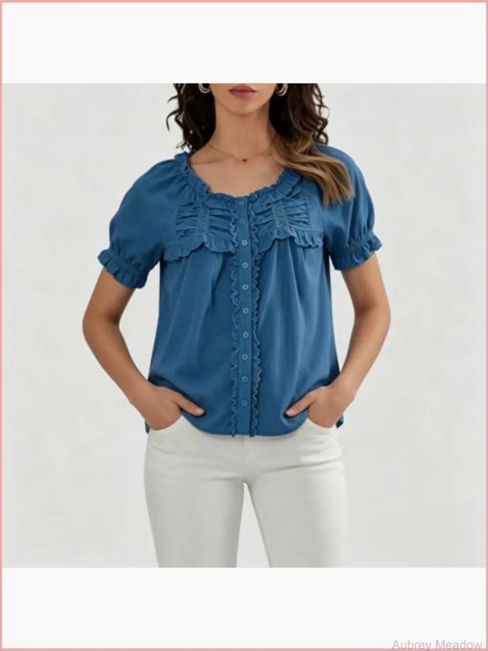 Lace Trim Cardigan Short Sleeve Button Down Ruffle Blouse Boho Y2K Top